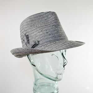 August Accessories 22"/M NEW Hat Fedora Grey Braided Lightweight Boho